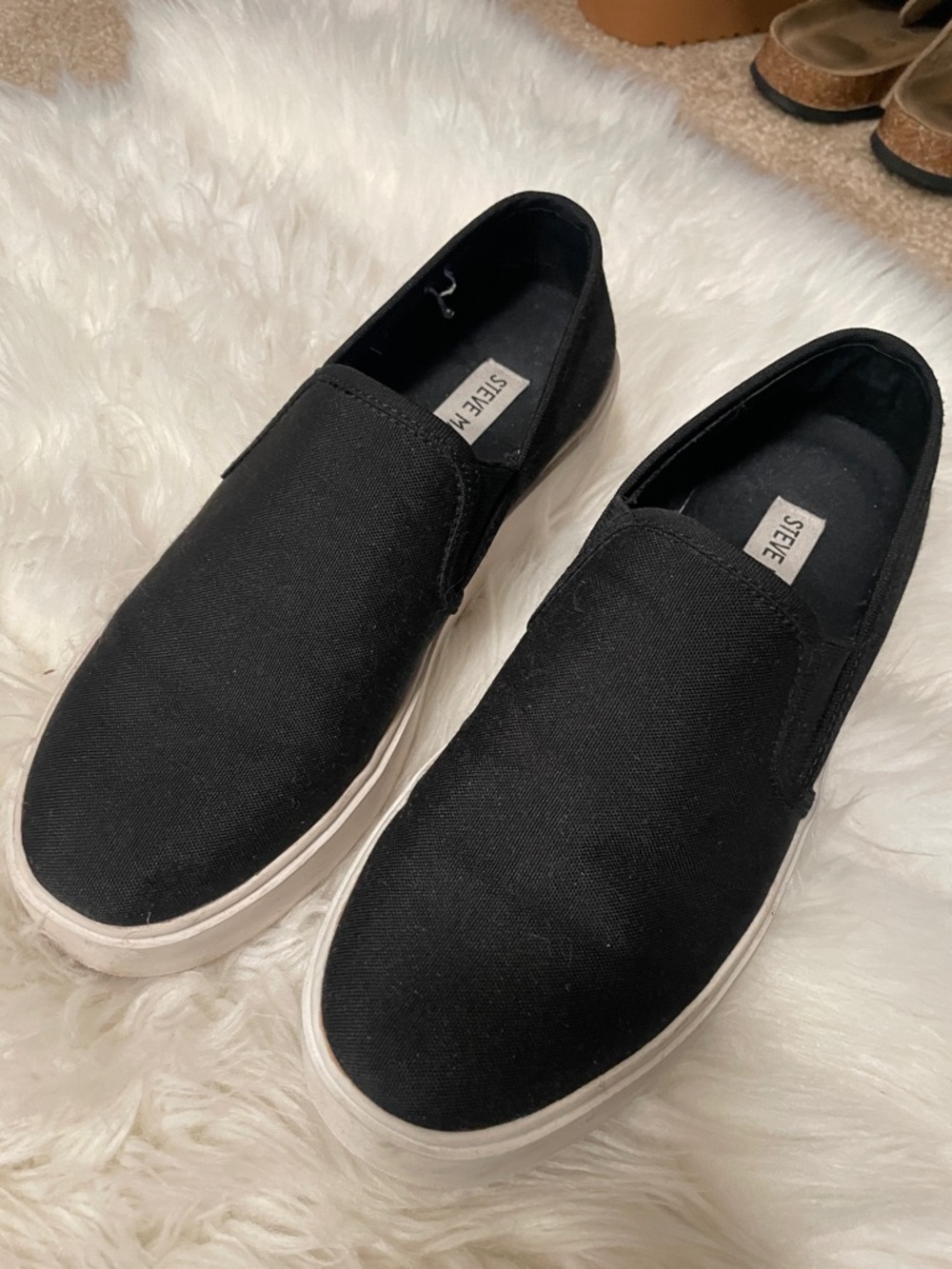 Steve Madden Black Canvas Slip-On Loafers